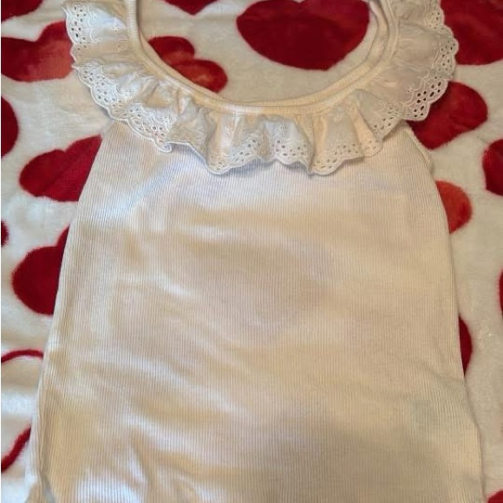 American Eagle Outfitters Cream Tank Top with Lace Trim